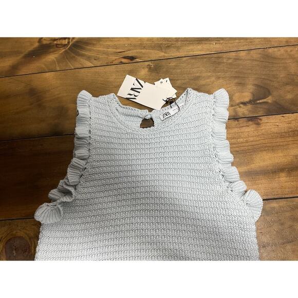 Zara Blue Knit Ruffle Sleeve Crochet Top Medium NWT - Picture 2 of 11